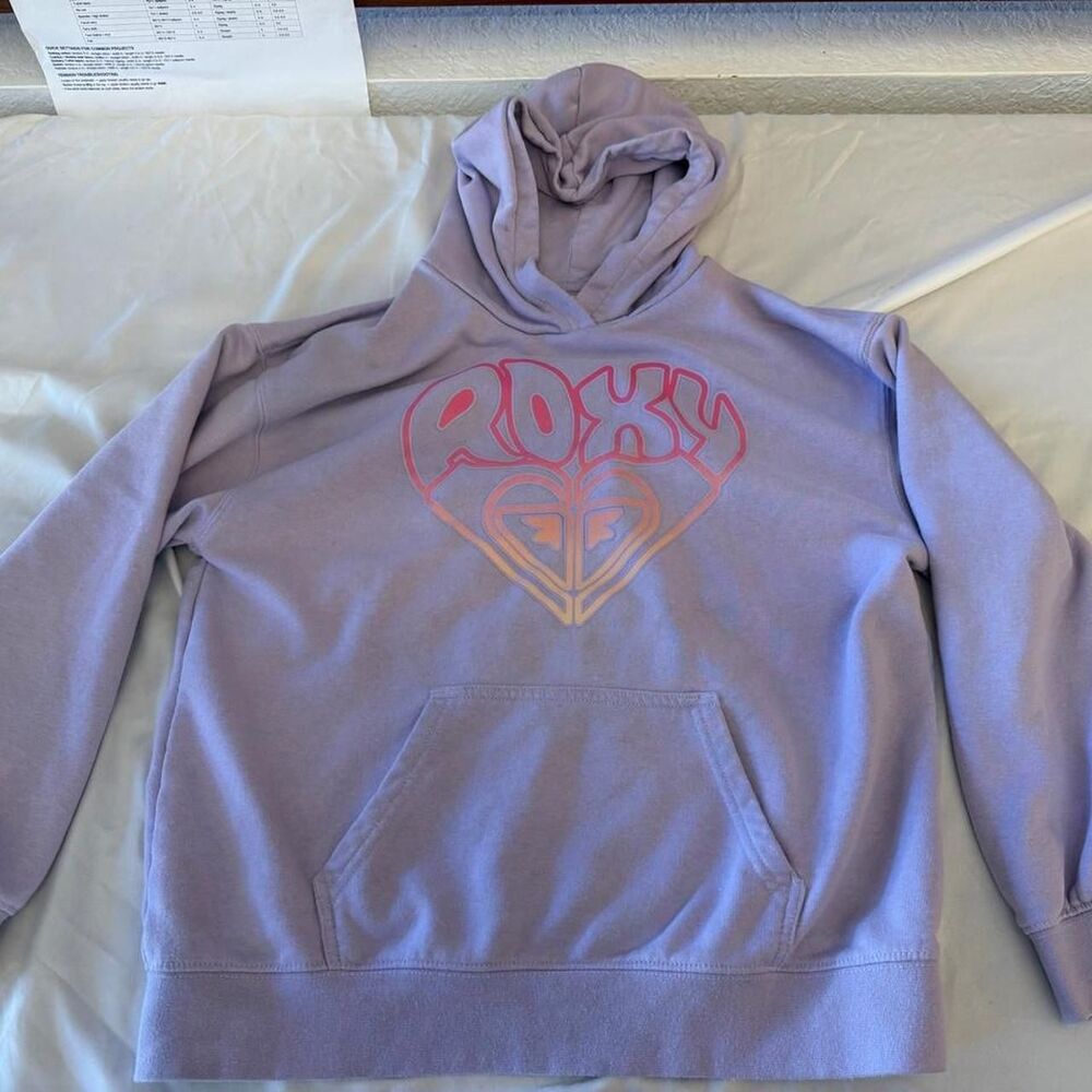 Roxy Girls Size L (14/16) Lavender Purple Heart Logo Pullover Hoodie Sweatshirt